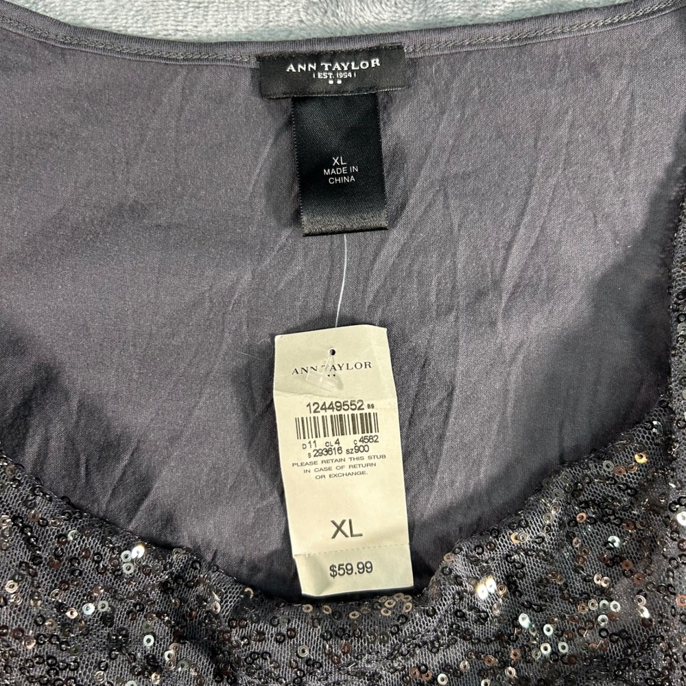 Ann Taylor Women Dark Gray Sequined Cowl Neck Sleeveless Top XL - Picture 2 of 7